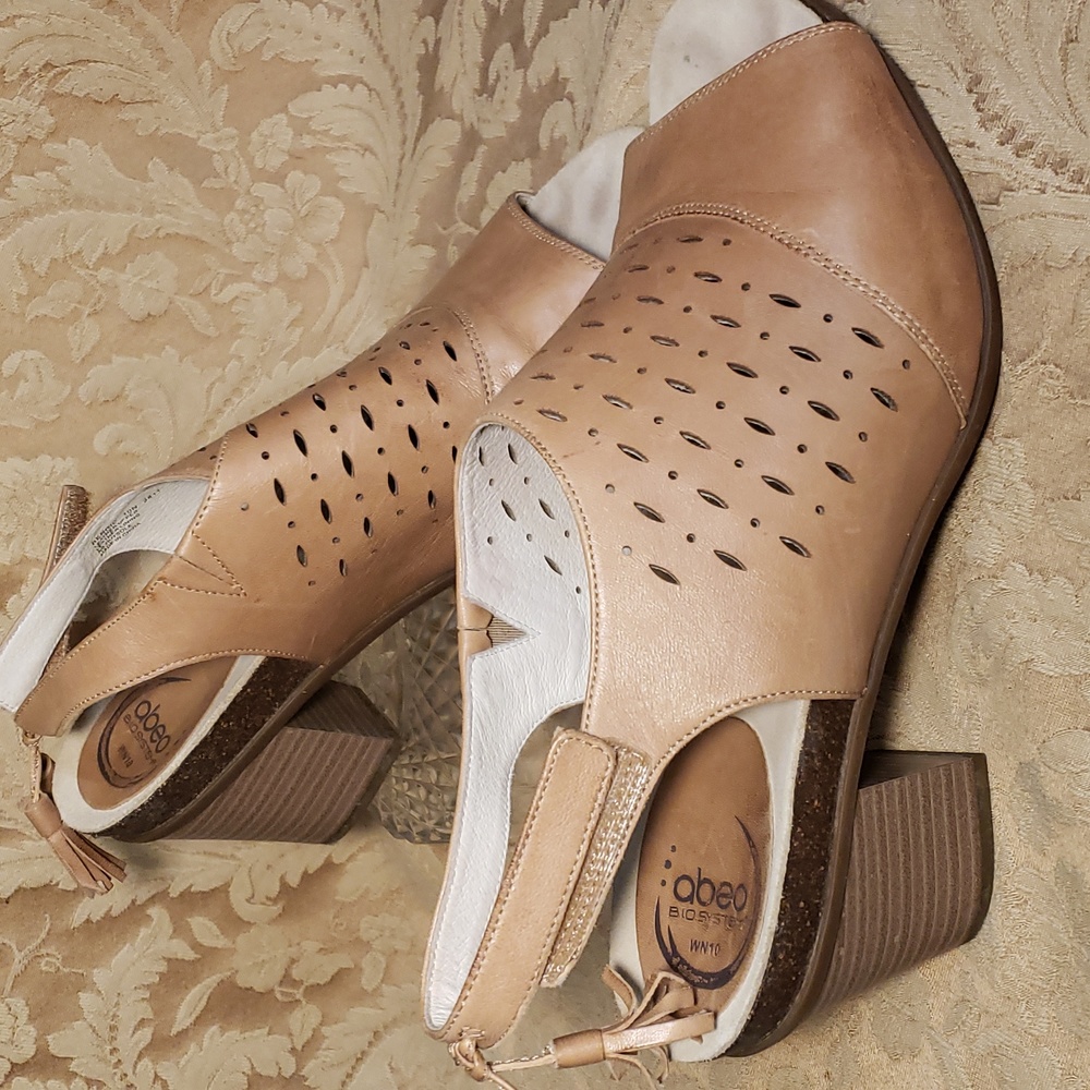 abeo bio system comfort cork platform high heel sandals women's size 10